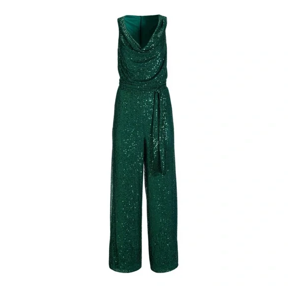 Boston Proper Sequin Cowl Neck Jumpsuit in Deep Emerald- Worn Once for pics - Picture 9 of 9